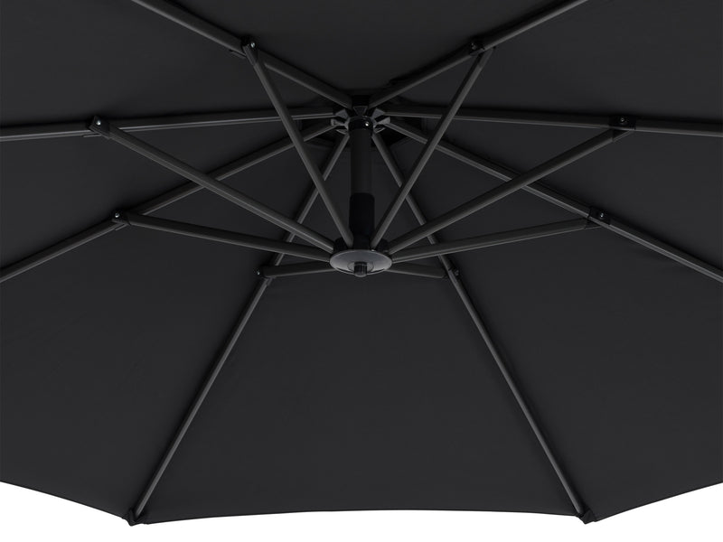 black cantilever patio umbrella with base Endure detail image CorLiving