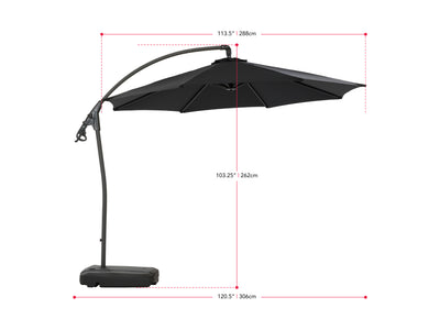 black cantilever patio umbrella with base Endure measurements diagram CorLiving#color_black
