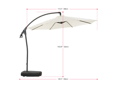 white cantilever patio umbrella with base Endure measurements diagram CorLiving#color_white