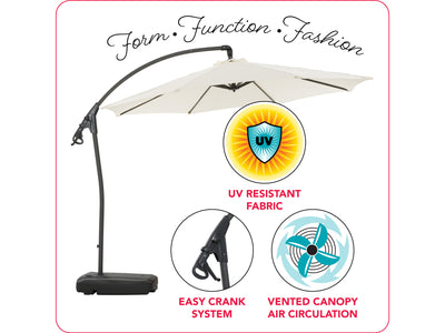 white cantilever patio umbrella with base Endure infographic CorLiving#color_white