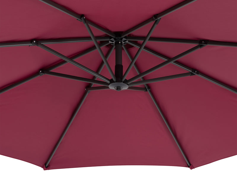 wine red cantilever patio umbrella with base Endure detail image CorLiving