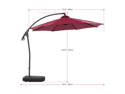 wine red cantilever patio umbrella with base Endure measurements diagram CorLiving#color_wine-red