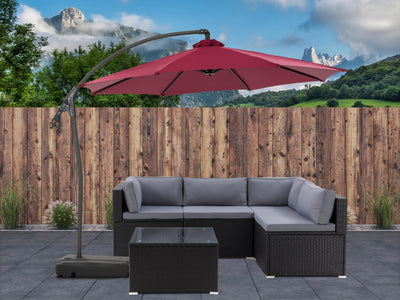 wine red cantilever patio umbrella with base Endure lifestyle scene CorLiving#color_wine-red