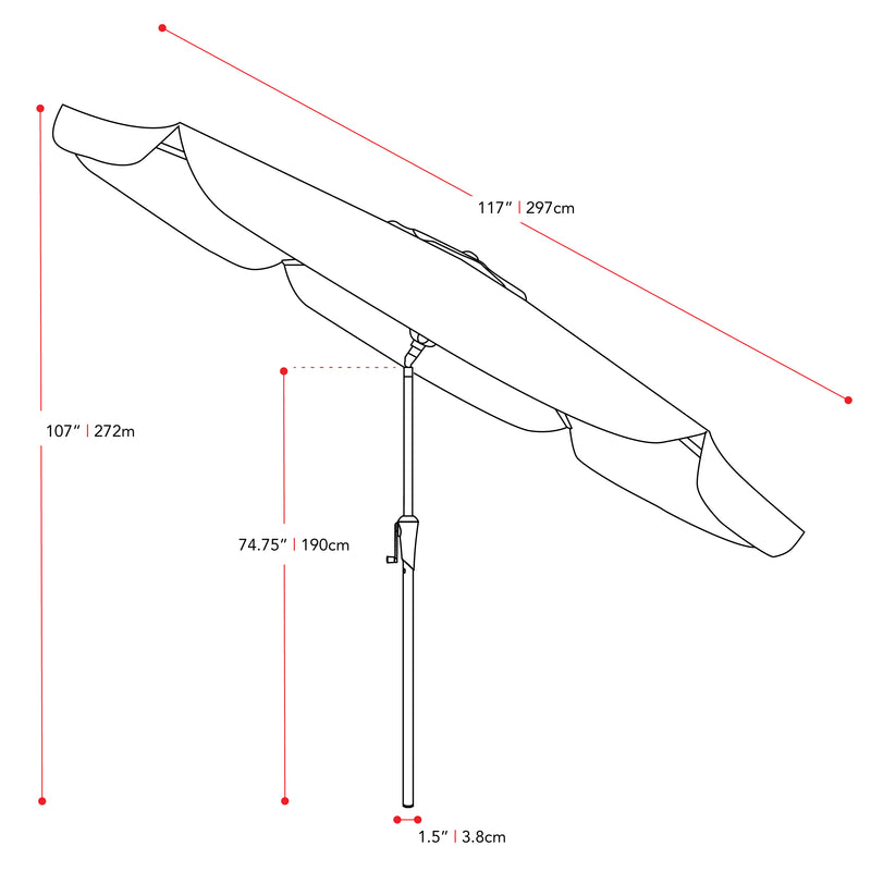 black 10ft patio umbrella, round tilting with base 200 Series measurements diagram CorLiving
