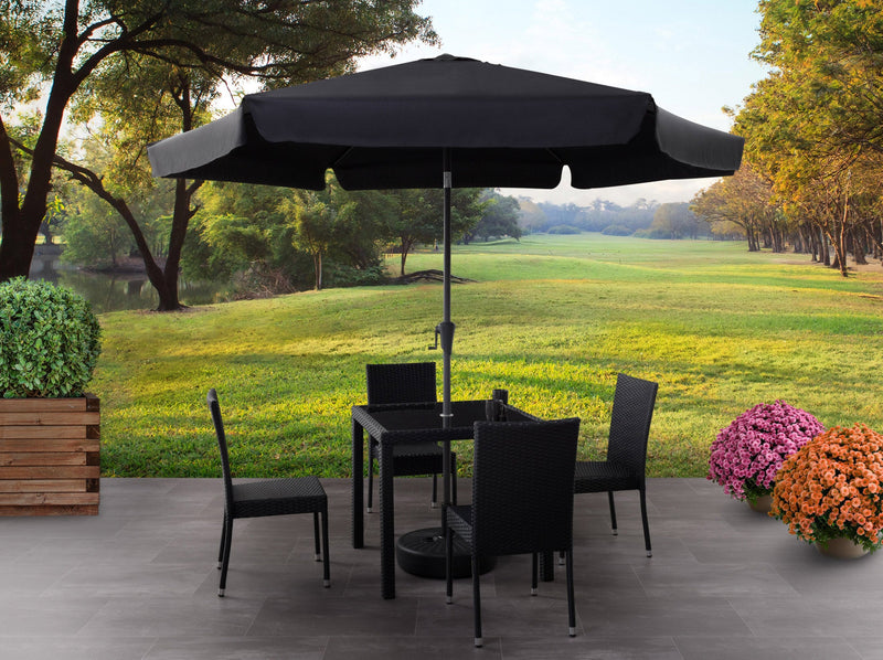 black 10ft patio umbrella, round tilting 200 Series lifestyle scene CorLiving