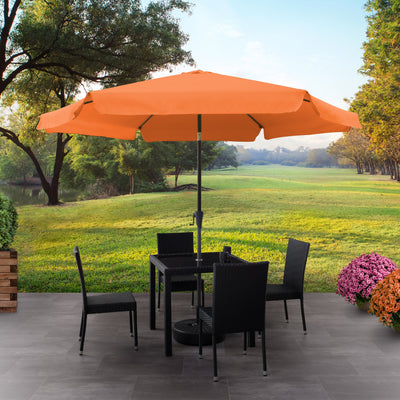 orange 10ft patio umbrella, round tilting with base 200 Series lifestyle scene CorLiving#color_orange