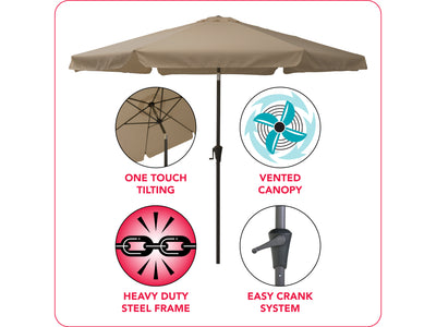 brown 10ft patio umbrella, round tilting 200 Series infographic CorLiving#color_ppu-brown