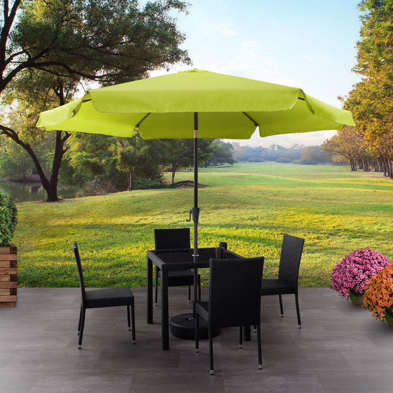 lime green 10ft patio umbrella, round tilting with base 200 Series lifestyle scene CorLiving