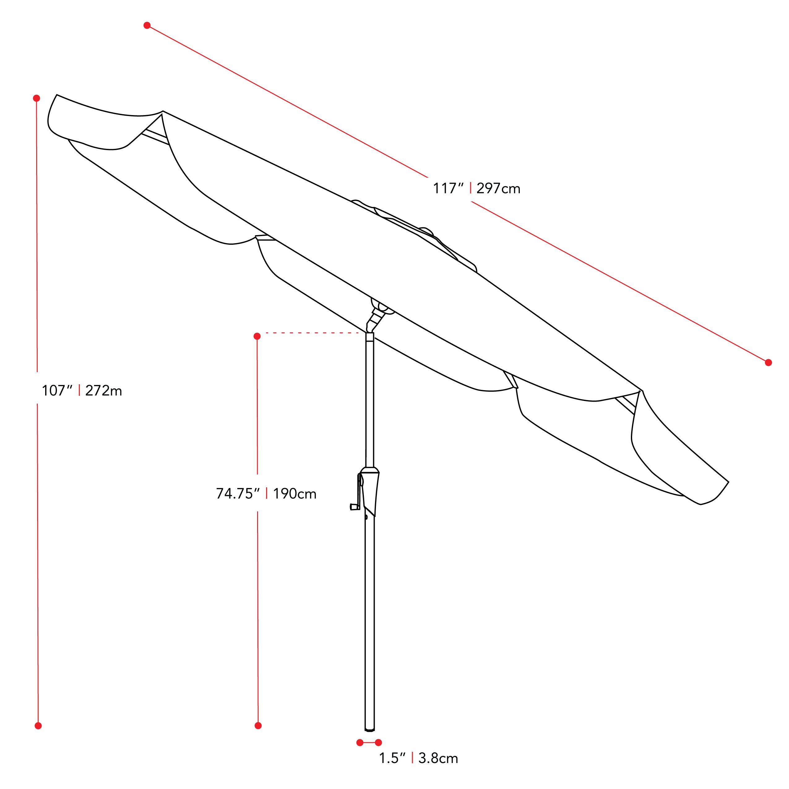 wine red 10ft patio umbrella, round tilting with base 200 Series measurements diagram CorLiving#color_wine-red