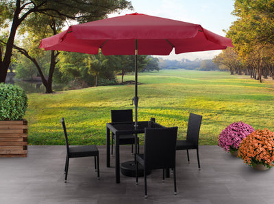 wine red 10ft patio umbrella, round tilting 200 Series lifestyle scene CorLiving#color_ppu-wine-red