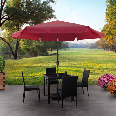 wine red 10ft patio umbrella, round tilting with base 200 Series lifestyle scene CorLiving#color_wine-red