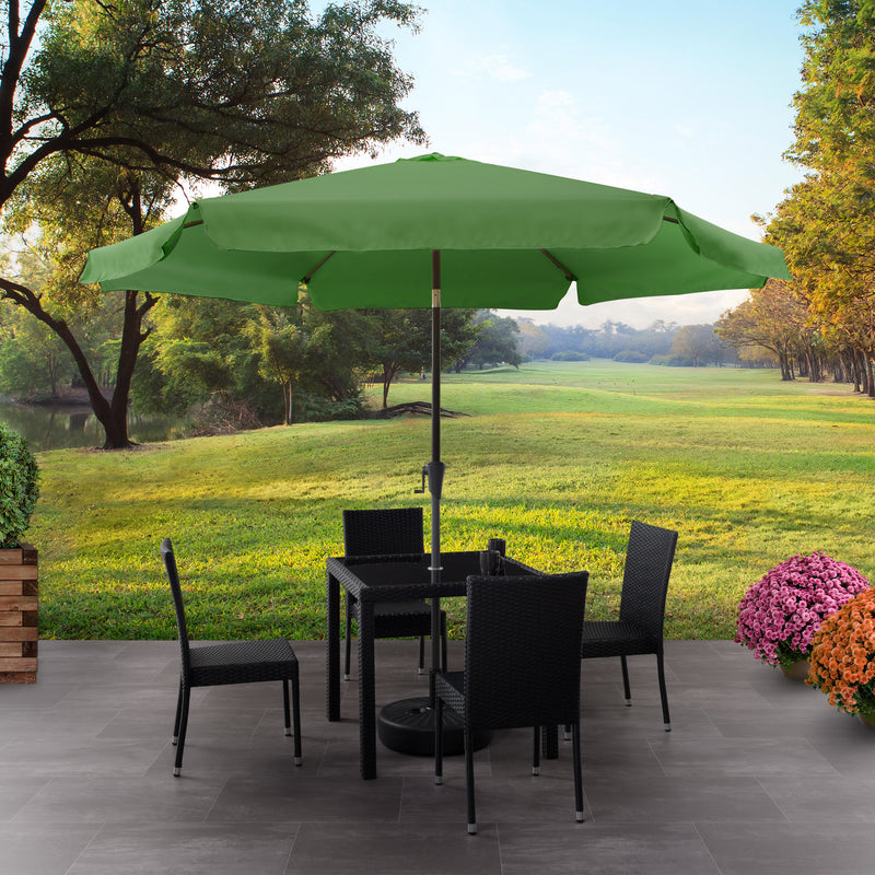 forest green 10ft patio umbrella, round tilting with base 200 Series lifestyle scene CorLiving