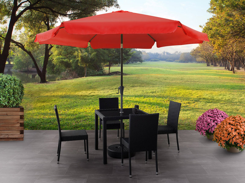 crimson red 10ft patio umbrella, round tilting 200 Series lifestyle scene CorLiving