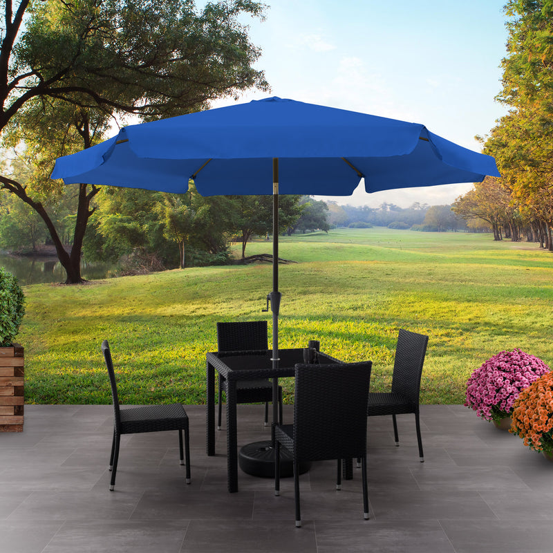cobalt blue 10ft patio umbrella, round tilting with base 200 Series lifestyle scene CorLiving