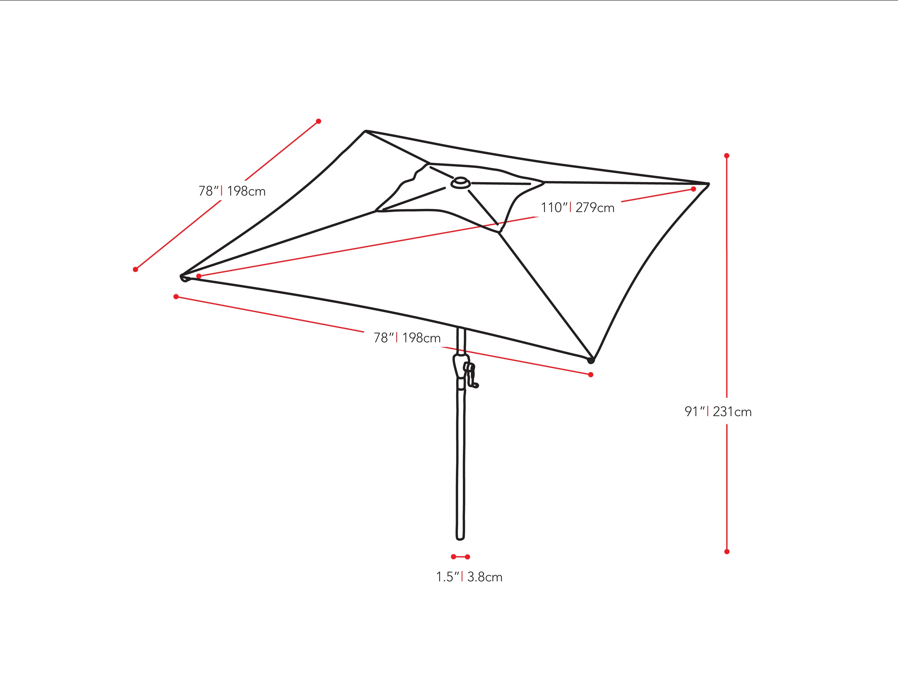 black square patio umbrella, tilting 300 Series measurements diagram CorLiving#color_ppu-black