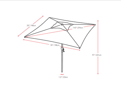 black square patio umbrella, tilting 300 Series measurements diagram CorLiving#color_ppu-black