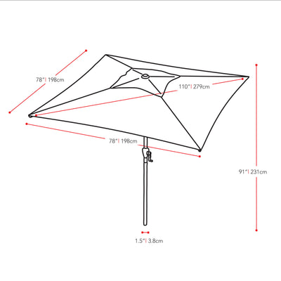 black square patio umbrella, tilting with base 300 Series measurements diagram CorLiving#color_black