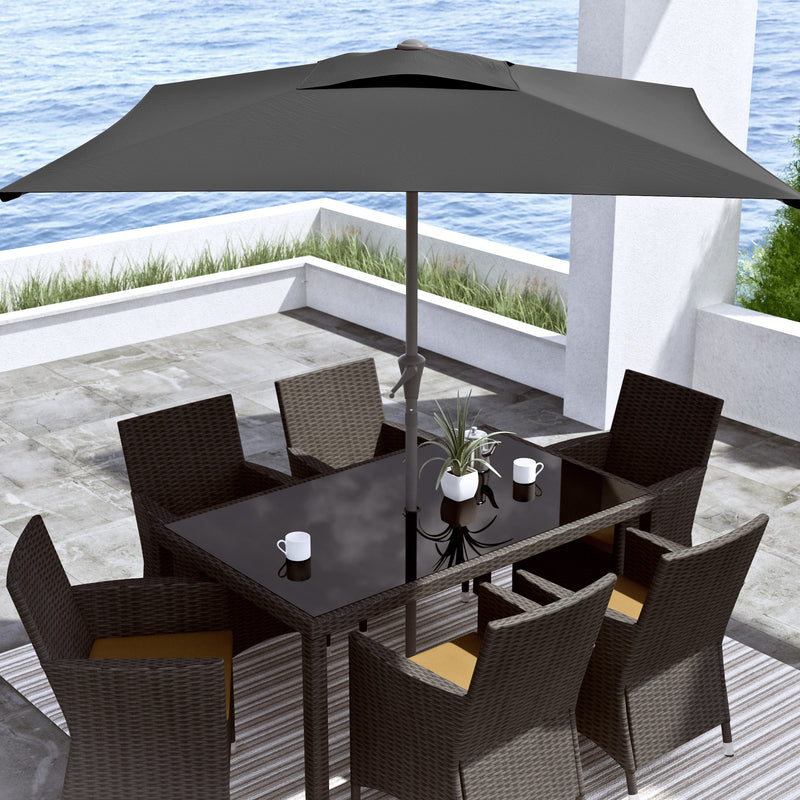 black square patio umbrella, tilting with base 300 Series lifestyle scene CorLiving
