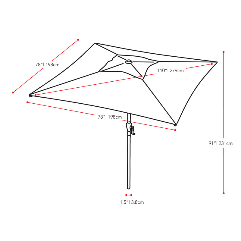 orange square patio umbrella, tilting with base 300 Series measurements diagram CorLiving