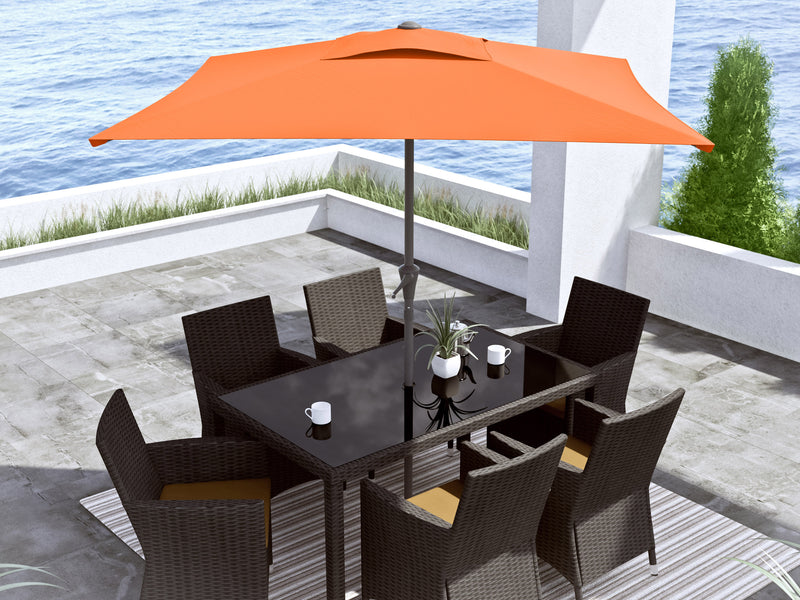 orange square patio umbrella, tilting 300 Series lifestyle scene CorLiving