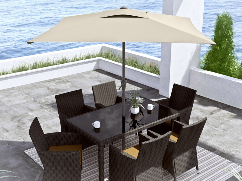 warm white square patio umbrella, tilting 300 Series lifestyle scene CorLiving