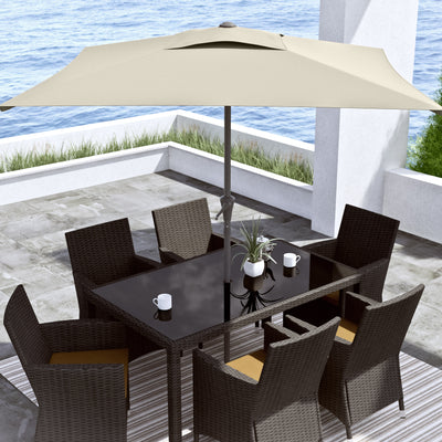 warm white square patio umbrella, tilting with base 300 Series lifestyle scene CorLiving#color_warm-white
