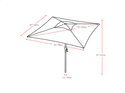 brown square patio umbrella, tilting 300 Series measurements diagram CorLiving#color_ppu-brown