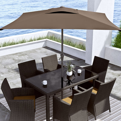 brown square patio umbrella, tilting with base 300 Series lifestyle scene CorLiving#color_brown