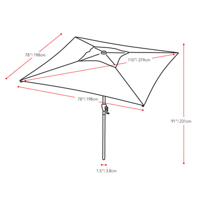 grey square patio umbrella, tilting with base 300 Series measurements diagram CorLiving#color_grey