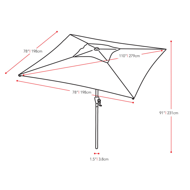 grey square patio umbrella, tilting with base 300 Series measurements diagram CorLiving