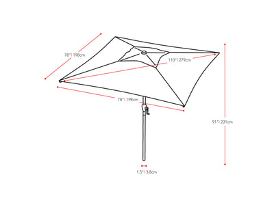 wine red square patio umbrella, tilting 300 Series measurements diagram CorLiving#color_ppu-wine-red