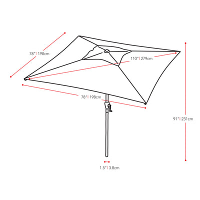 crimson red square patio umbrella, tilting with base 300 Series measurements diagram CorLiving#color_crimson-red