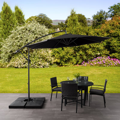 black offset patio umbrella with base 400 Series lifestyle scene CorLiving#color_ppu-black
