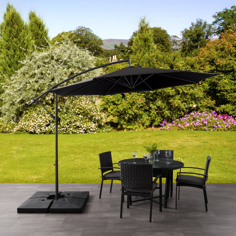 black offset patio umbrella with base 400 Series lifestyle scene CorLiving