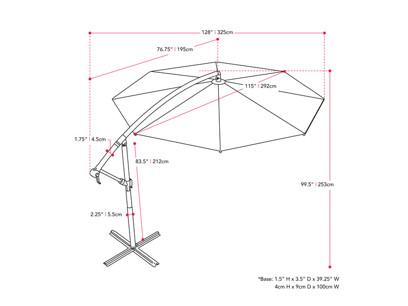 orange offset patio umbrella 400 Series measurements diagram CorLiving