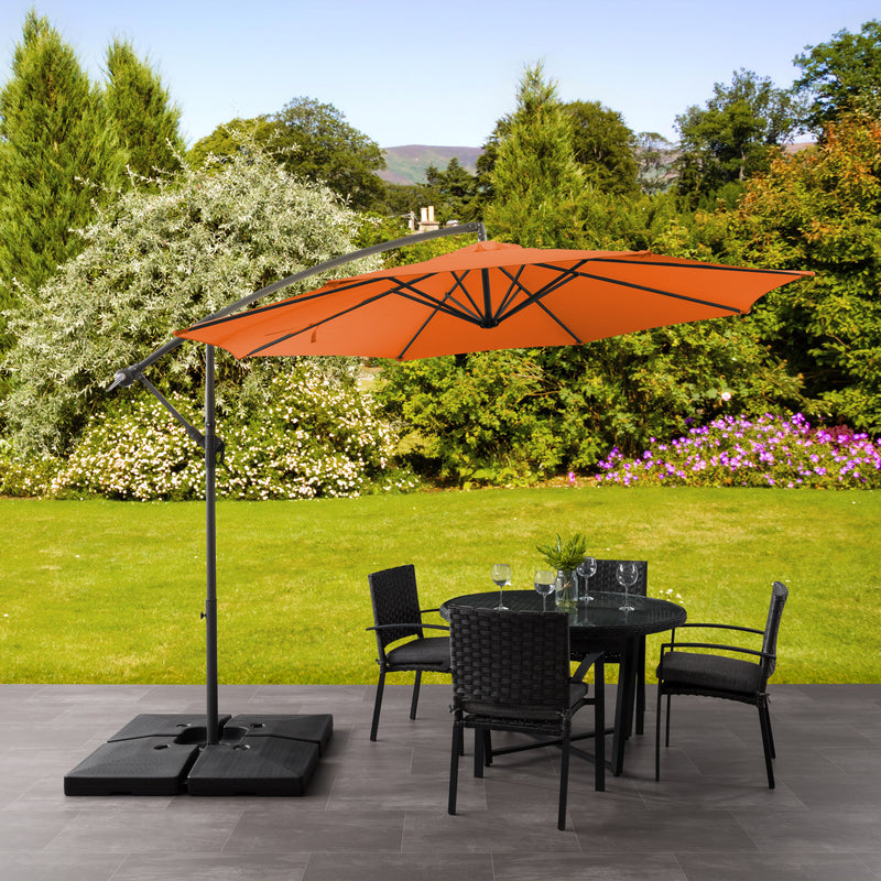 orange offset patio umbrella with base 400 Series lifestyle scene CorLiving