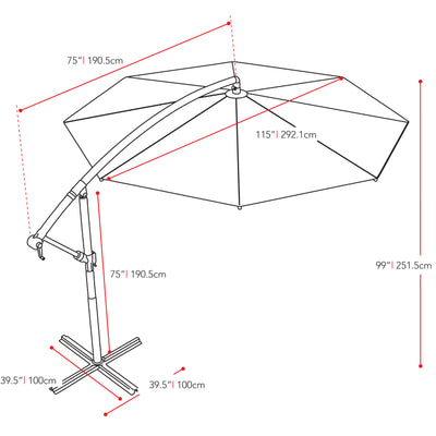 warm white offset patio umbrella with base 400 Series measurements diagram CorLiving#color_ppu-warm-white