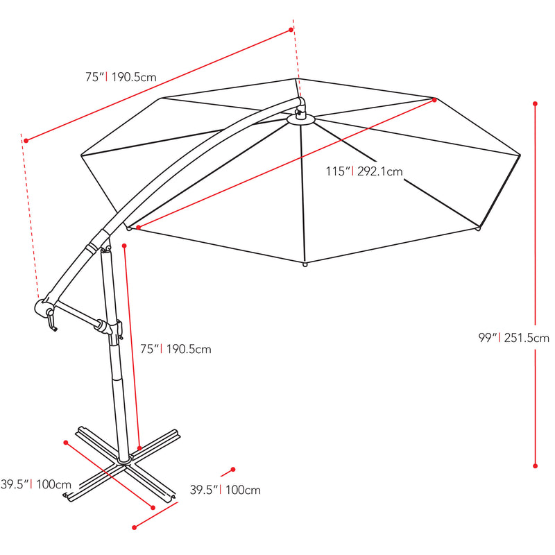 warm white offset patio umbrella with base 400 Series measurements diagram CorLiving