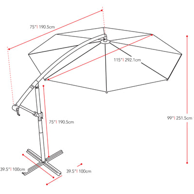 yellow offset patio umbrella with base 400 Series measurements diagram CorLiving#color_ppu-yellow