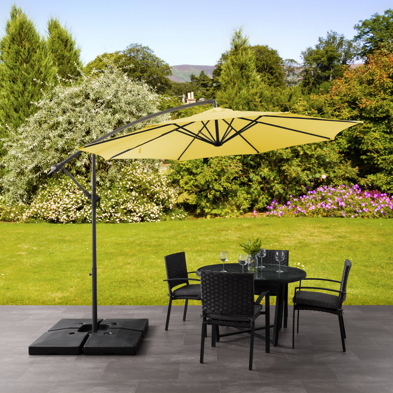 yellow offset patio umbrella with base 400 Series lifestyle scene CorLiving