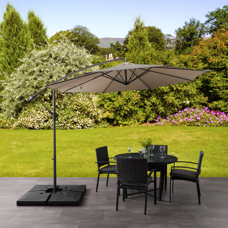 brown offset patio umbrella with base 400 Series lifestyle scene CorLiving