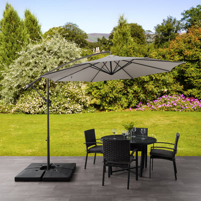grey offset patio umbrella with base 400 Series lifestyle scene CorLiving#color_ppu-grey