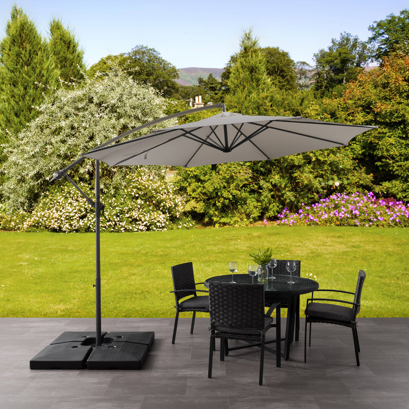 grey offset patio umbrella with base 400 Series lifestyle scene CorLiving