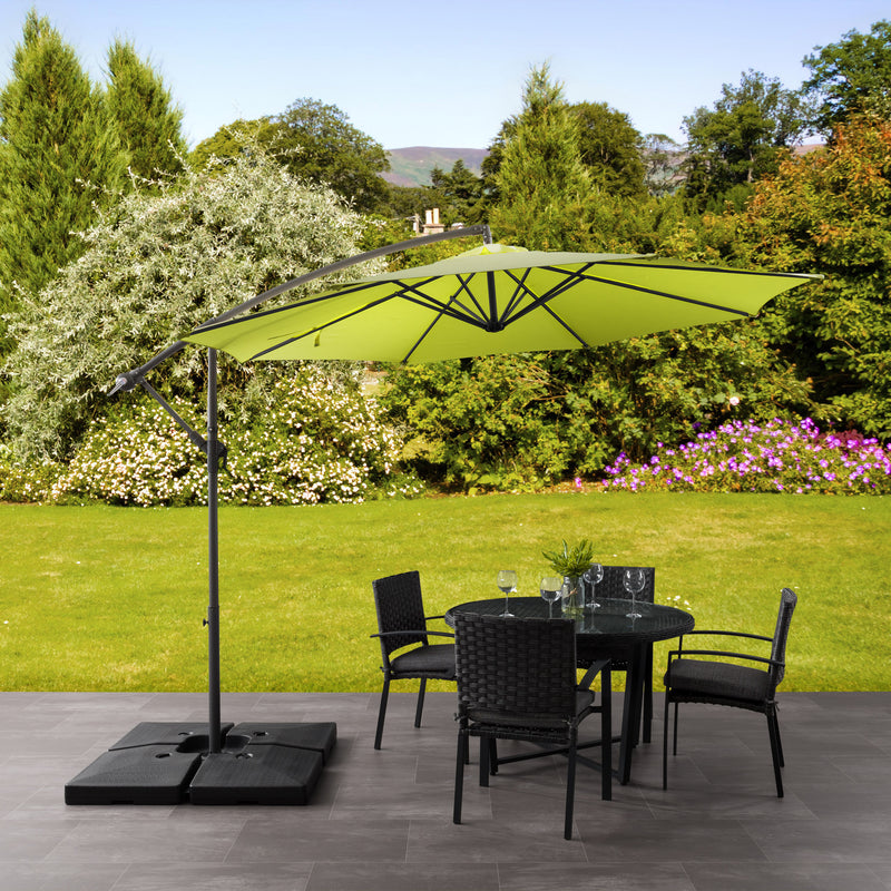lime green offset patio umbrella with base 400 Series lifestyle scene CorLiving