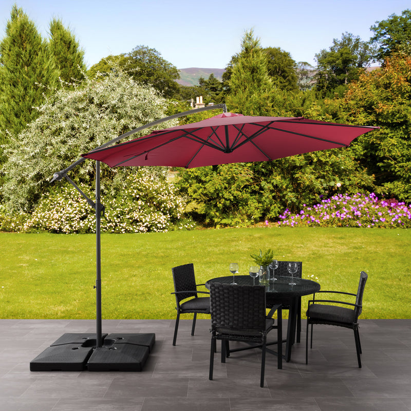 wine red offset patio umbrella with base 400 Series lifestyle scene CorLiving