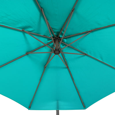 turquoise blue offset patio umbrella with base 400 Series detail image CorLiving#color_ppu-turquoise-blue