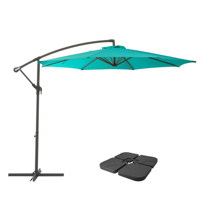 turquoise blue offset patio umbrella with base 400 Series product image CorLiving#color_ppu-turquoise-blue