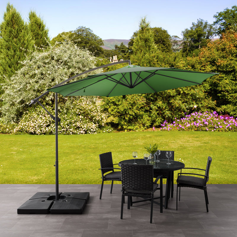 forest green offset patio umbrella with base 400 Series lifestyle scene CorLiving