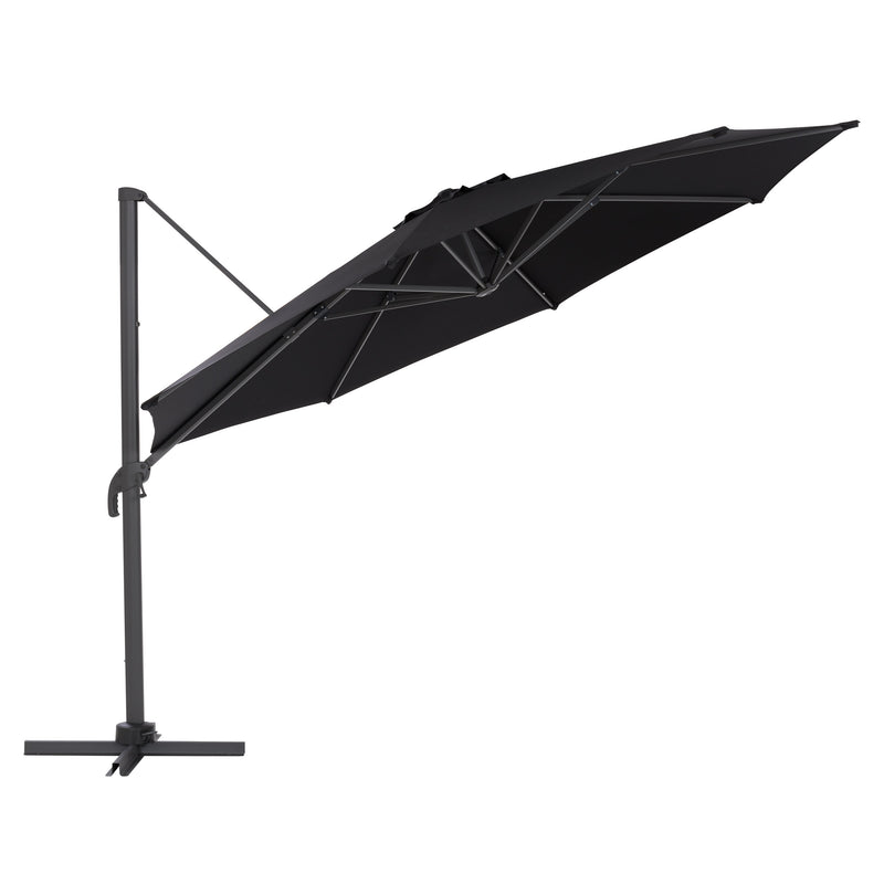black deluxe offset patio umbrella with base 500 Series product image CorLiving