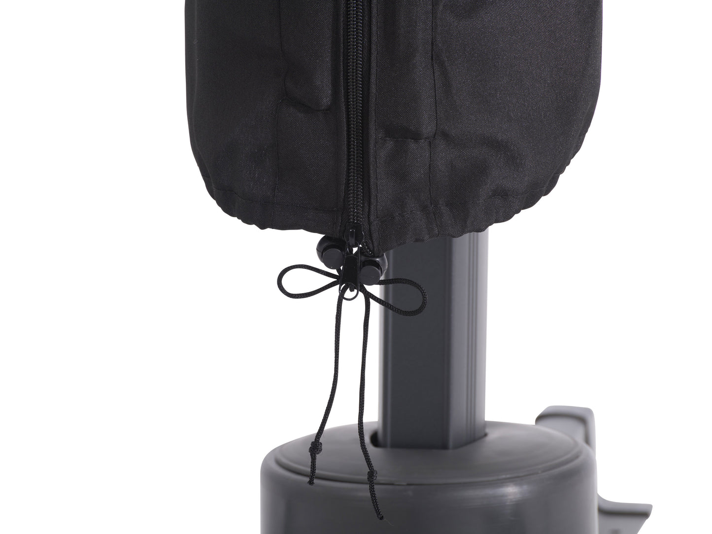 Black waterproof patio umbrella cover with zipper closure and reinforced seams, designed to protect outdoor umbrellas from weather damage, fits 9-11 feet umbrellas, UV-resistant and tear-proof.
